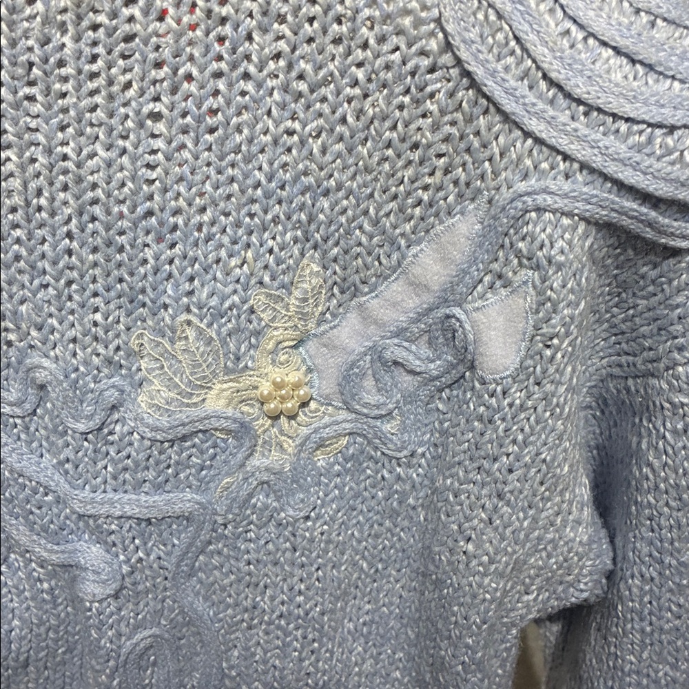 Vintage Dana Scott Elegant Blue Embroidered Women's Sweater - Picture 3 of 5